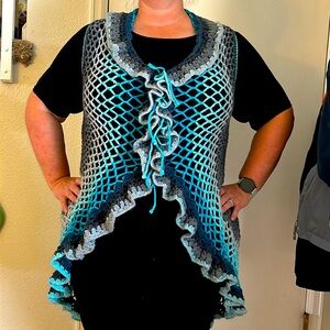 Multiple Blue Shaded Handmade Crocheted Mandala Sweater Vest
